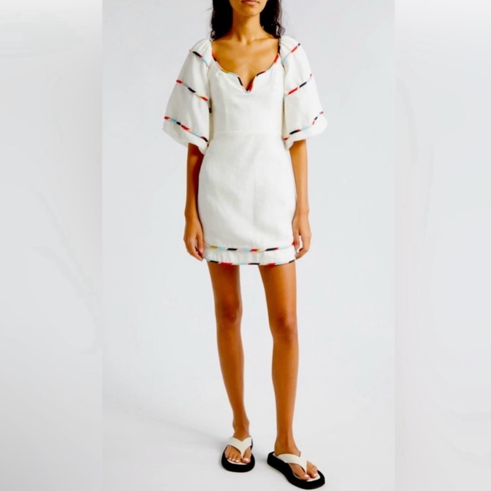 White Farm Rio Mini Dress with Colorful Sleeves